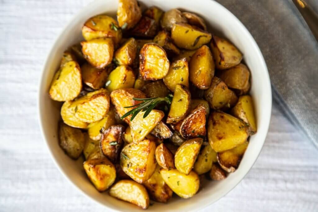 a bowl of roasted potatoes